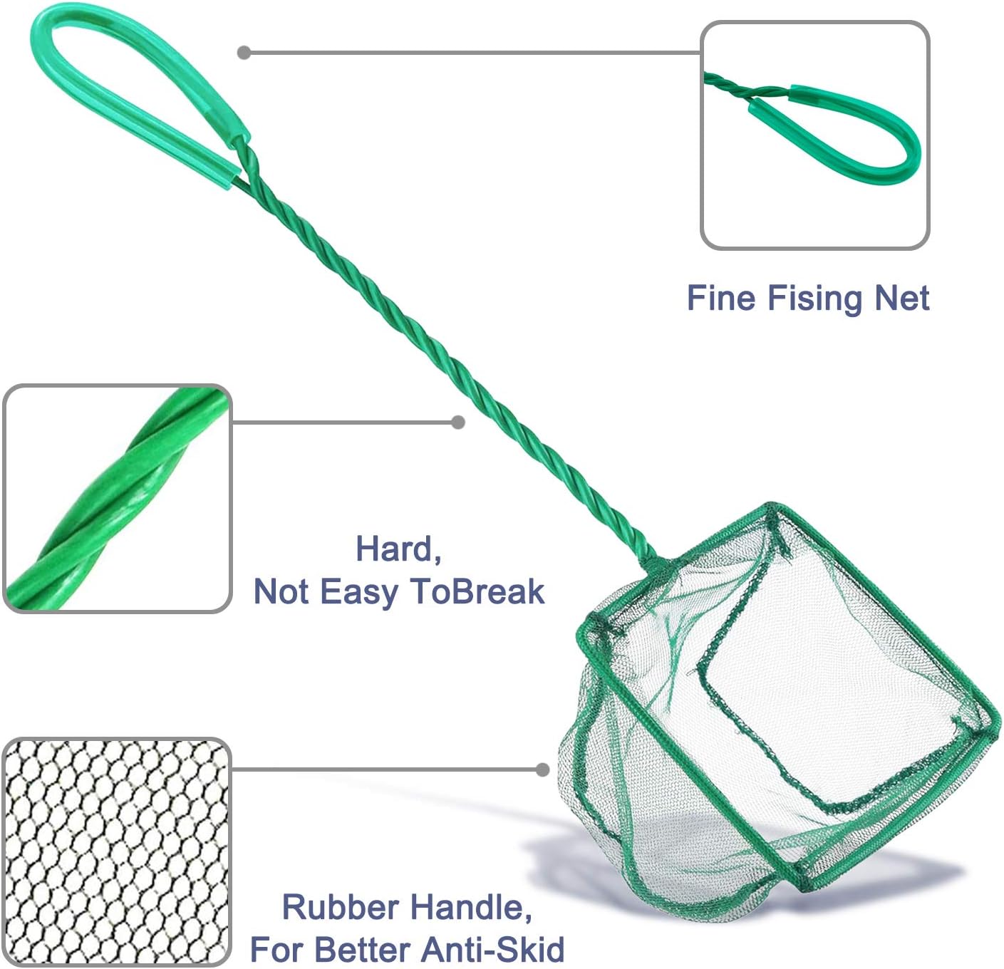 2 Pack Aquarium Fish Nets, DSSPORT 4 Inch Small Mesh Fish Catch Nets with Plastic Handle Green (Pine Green) - Image 2